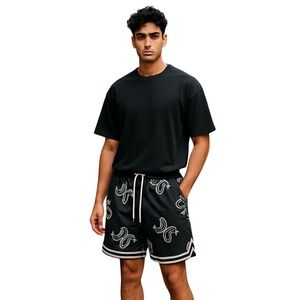 BoohooMAN Shorts Mens Medium Black White Bandana Paisley Mesh Athletic